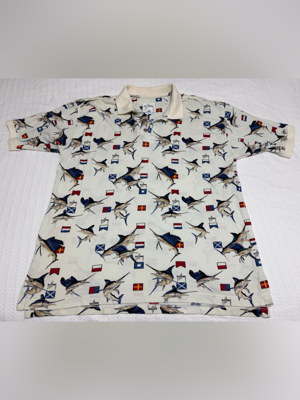 Guy Harvey Polo Shirt Mens Large Multicolor Fish Print Fishing Bluewater Cotton